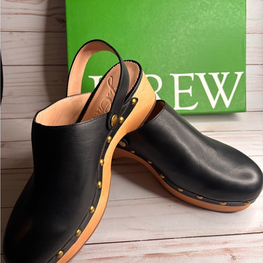 J. Crew Black Mules with Gold Studs